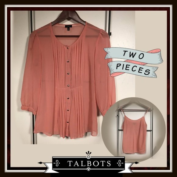 Talbots Salmon Pink 2-Piece Blouse - Picture 1 of 5